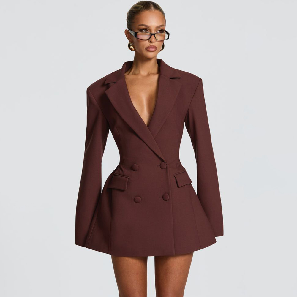 Women'S Formal Jackets To Wear With Dresses - Elegante Abito Blazer Marrone da Donna
