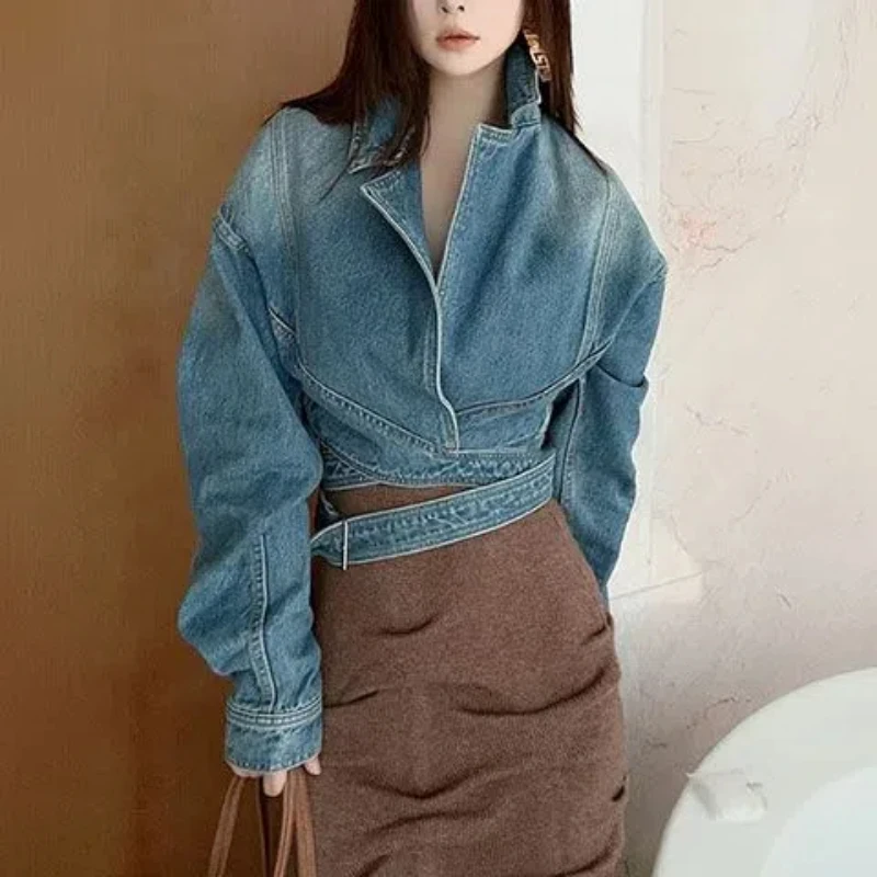 Unique Women'S Formal Wear - Giacca di jeans retrò lavata blu