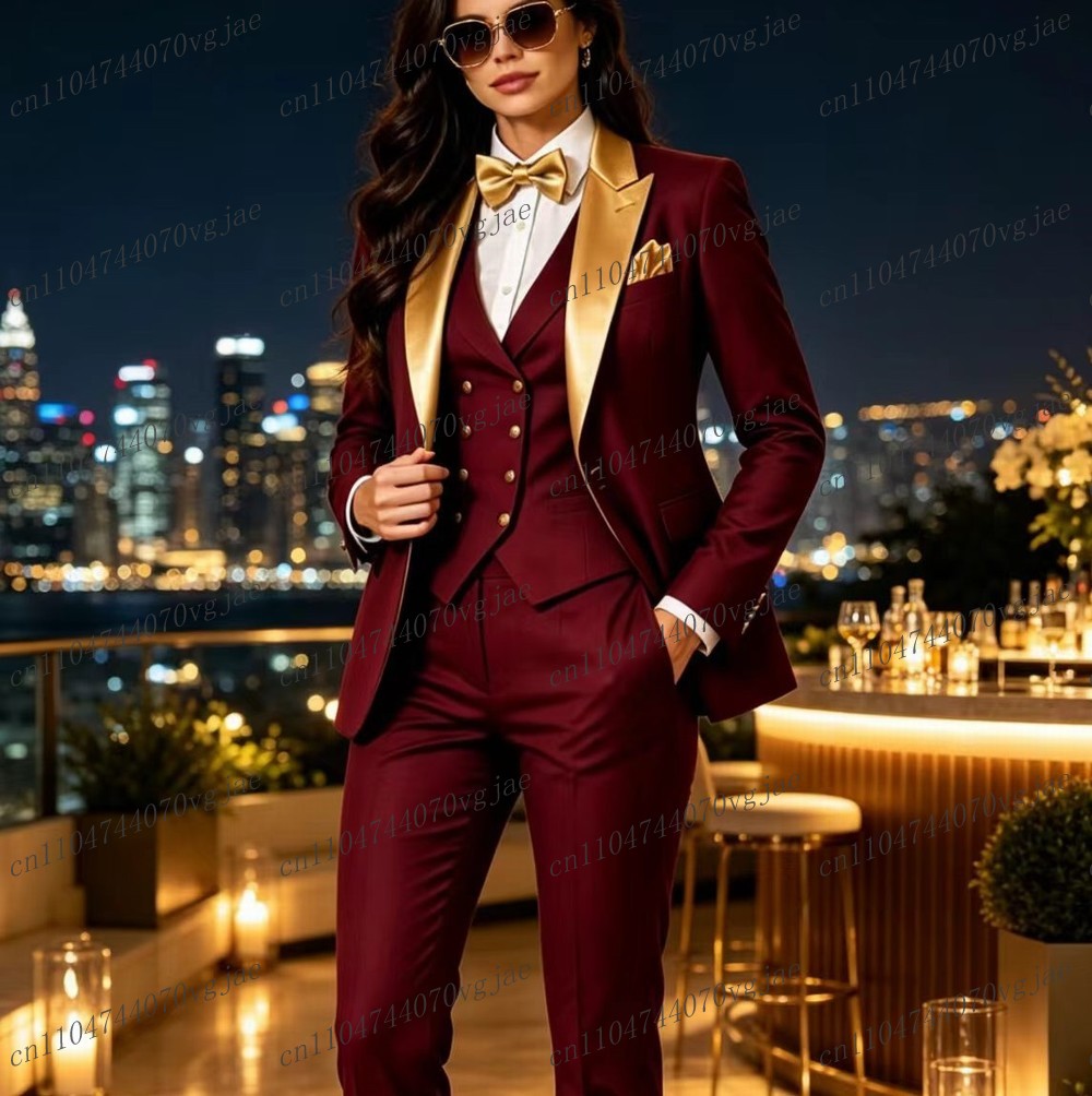 Blazer Set Women Formal - Completo da donna elegante bordeaux con