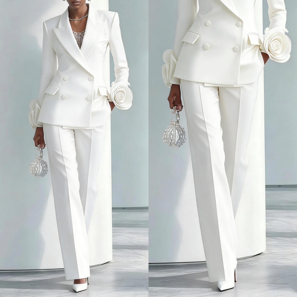 Women Formal Wear For Graduation - Completo da Donna con Fiori Bianchi,