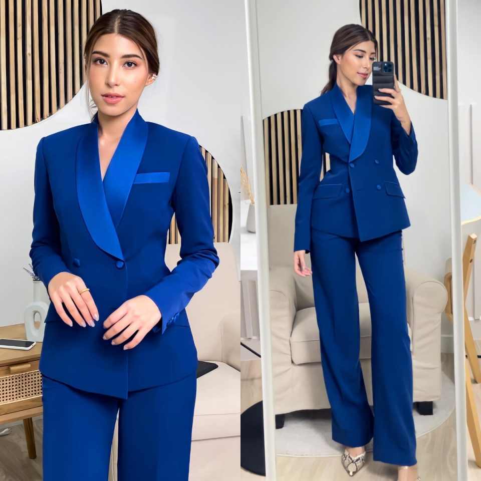 Women Formal Wear With Tie - Completo Giacca Blu Reale da Donna