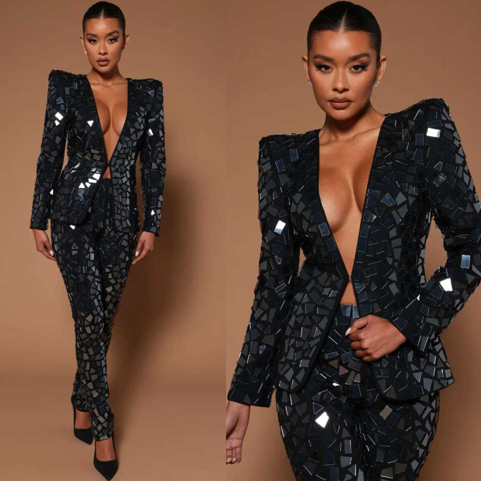 Women Formal Wear With Tie - Designer Grandi Diamanti Pantaloni da donna