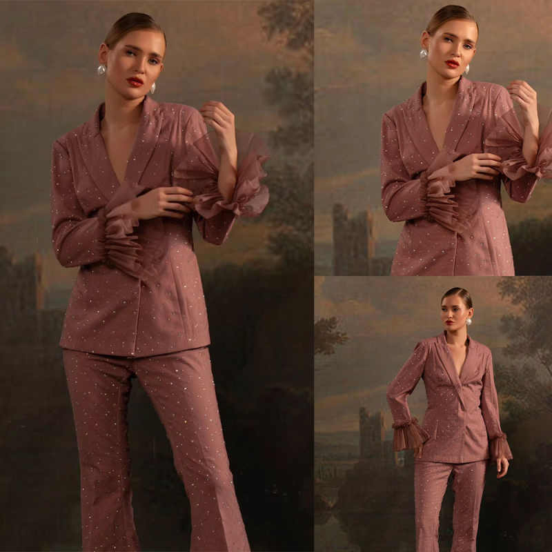 Women Formal Wear With Tie - Set blazer da donna con perline
